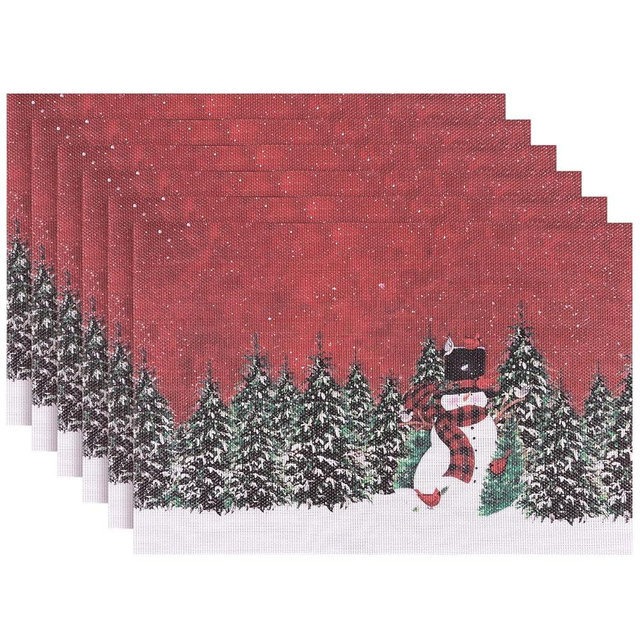 Aofmee Christmas Placemats Set of 6, Washable Christmas Place Mats for Party Kitchen Dining Decoration, Indoor/Outdoor Woven Vinyl Table Mats, Non-Slip Heat Resistant Holiday Placemats, Easy to Clean