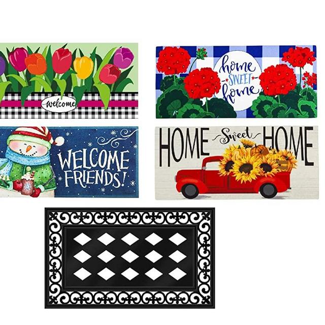 Evergreen Flag Seasonal Interchangeable Sassafras 4 Seasons Set of 5 Rustic Farmhouse Doormats for Holidays and Year Round Doormats for Garden Patio Lawn and Yard