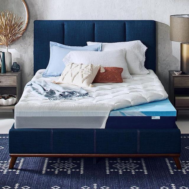 Sleep Innovations Cooling Comfort Gel Memory Foam Dual Layer Mattress Topper, 4 Inch, California King Size, Pillow Top Cover