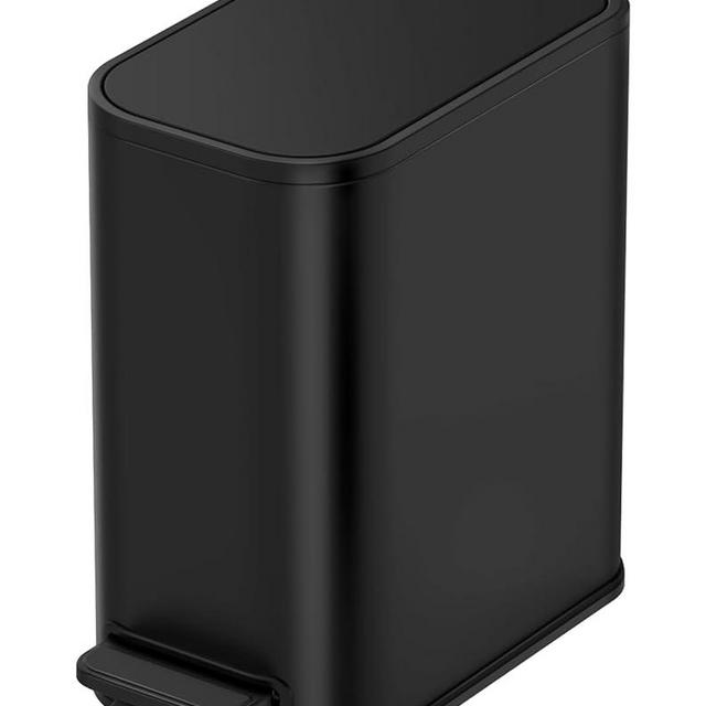 Cesun Black Bathroom Trash Can, 1.3 Gallon Small Garbage Can with Lid, Metal Slim Trash Bin with Foot Pedal, Waste Basket for Bathroom, Bedroom, Office, Matte Black, 5 Liters