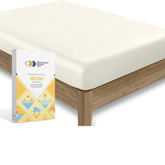 Premium Luxe Series 400 TC Cotton 1 Pc Fitted Sheet Only, Soft Lightweight and Breathable Best Bedding Sheet on Amazon - Deep Pocket Fits Low Profile Foam and Tall Mattresses (Queen Size, Ivory)