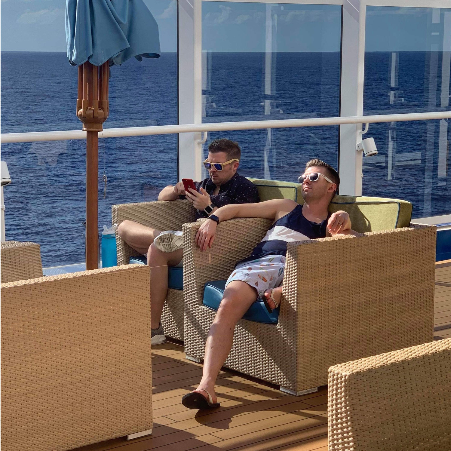 Caught red-handed relaxing aboard the Carnival Horizon, courtesy of Mike and Keleigh Sylvester.