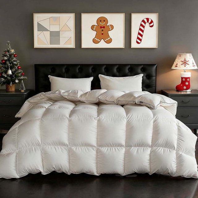 Goose Feather Down Fiber Comforters Oversized King Size, 100% Cotton Extra Fluffy White Duvet Insert, Ultra-Soft, Breathable, Noiseless, All Season Hotel Luxury Bedding Comforters 120"x98"