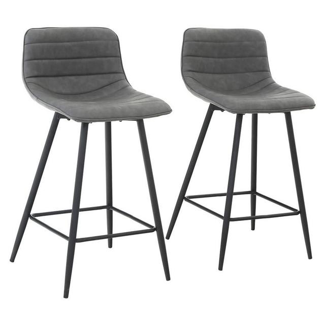 Bar Stools Set of 2 Counter Height Stools 25” Faux Leather Counter Bar Stools with Back and Footrest, Retro Bar Style Stools Chairs for Kitchen Island and Counter Bar (Retro Grey, 2 Barstools)