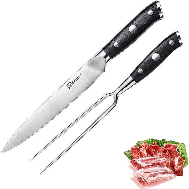 PAUDIN Carving Knife and Fork Set - 8 Inch Triple-Rivet German Steel Forged Kitchen Carving Set,Ergonomic Grip, Home Gourmet BBQ Tool Cutlery Knives for Brisket, Meat, Roast, Ham and Turkey