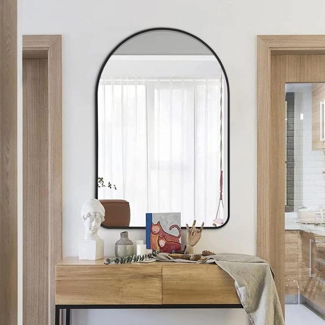 NeuType 36"x24" Arched Wall Mirror, Wall Mirrors for Living Room, Bedroom, Bathroom, Washroom, Hanging or Leaning Against Wall, Best for Room Decor & Home Decor, Aluminum Alloy Frame, Black