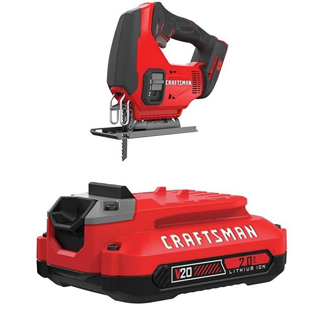 CRAFTSMAN V20 Cordless Jig Saw with Lithium Ion Battery, 2.0-Amp Hour, Charger Sold Separately (CMCS600B & CMCB202)