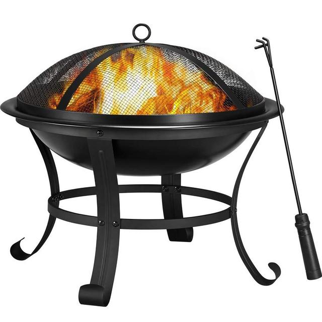 YAHEETECH 22” Fire Pit Outdoor Steel Wood Burning Fire Pits BBQ Grill Firepit Bowl with Log Grate Fire Poker for Backyard Bonfire Patio Camping Beach Picnic