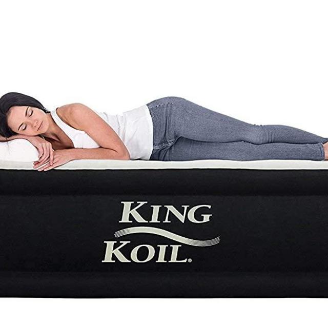 King Koil Twin Air Mattress with Built-in Pump - Double High Elevated Raised Airbed for Guests with Comfortable Top ONLY Bed with 1-Year Manufacturer Guarantee Included