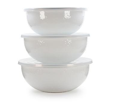 Enamel Lidded Mixing Bowls, Set of 3