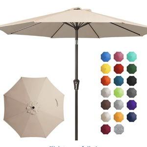 JEAREY 10FT Outdoor Patio Umbrella Outdoor Table Umbrella with Push Button Tilt and Crank, Market Umbrella 8 Sturdy Ribs UV Protection Waterproof for Pool, Garden (Beige)