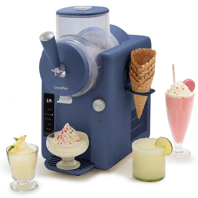 GreenPan Frost Ice Cream Machine & Frozen Drink Maker, Soft Serve, Slushie, Sorbet, Milkshakes & Cocktails, No Freezer Needed, 15-in-1, 7 Textures, Quiet & Rapid, Easy Clean, Family Size, Berry Blue