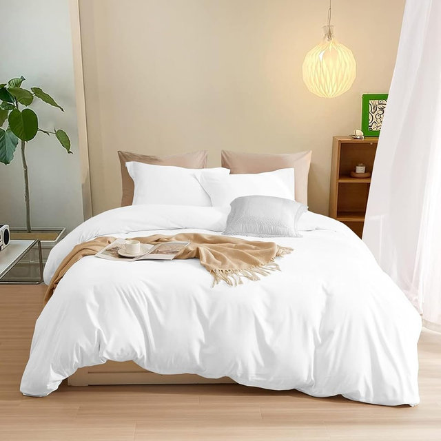 Oversize King (98" x 120") Duvet Covers Organic Cotton 600 TC Ultra Soft and Breathable 3 Piece Set Quilt Cover with Zipper Closure & Four Corner Ties (Solid, White)