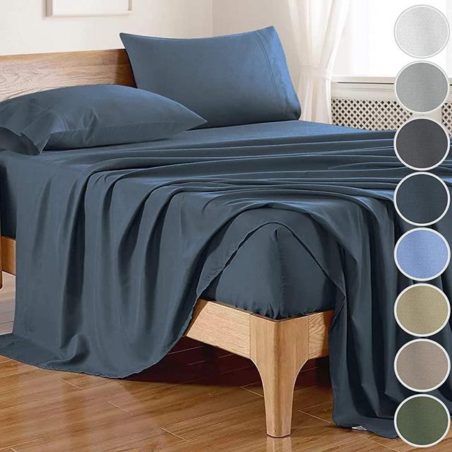 100% Bamboo Sheets Full Size (4 Pieces, 8 Colors) Soft Cooling Sheets Full with Bamboo Fitted Sheet，Bamboo Sheet Set，Miracle Sheets，Cool Sheets for Hot Sleepers，Bamboo Bedding，Navy Blue