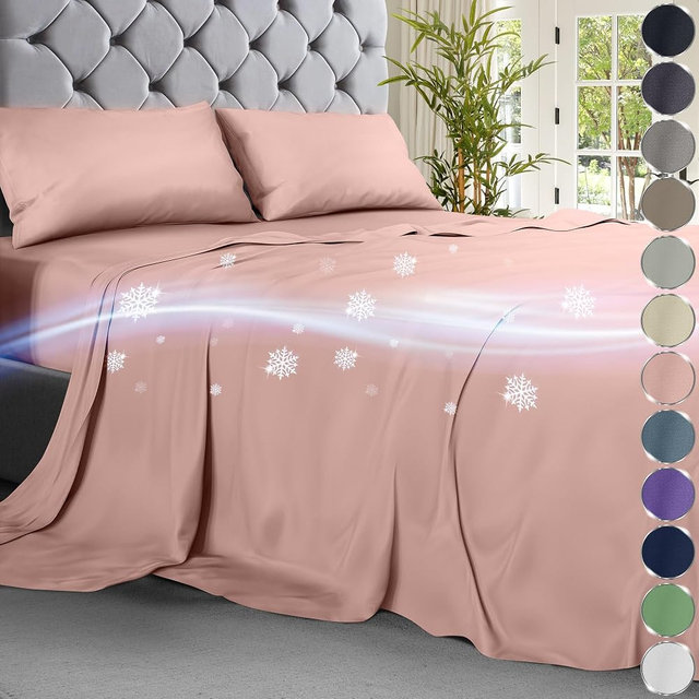 DECOLURE Cooling Bed Sheets King Set 4pcs - Luxurious & Ultra-Soft King Size Cooling Sheets for Hot Sleepers - Comfortable & Cool Bamboo Viscose Microfiber Sheets King Size w/Deep Pockets (Pink)