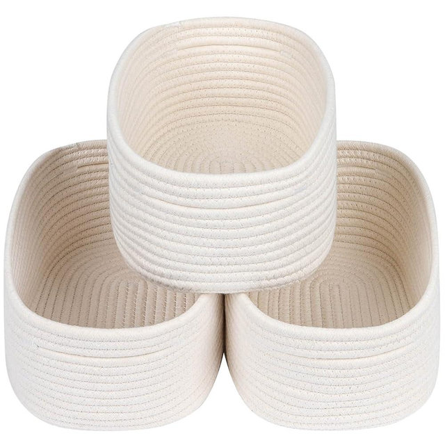 CubesLand Cube Shelf Closet Storage Baskets Bins Set 3,Woven Basket for Organizing/Storage,Long-lasting &Skin-friendly Toy Storage Basket Bin,Stylish Room Decor Basket,Off White Cotton Rope Basket