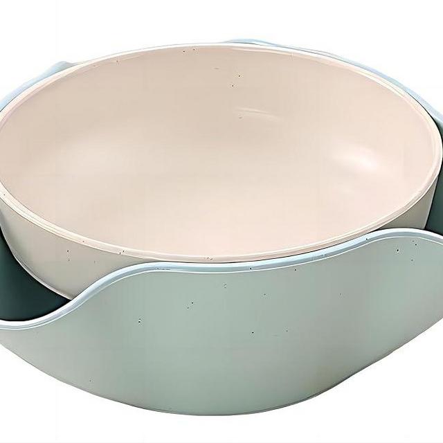 Bamboo's Grocery Double Dish Snack Bowl For Pistachios, Peanuts, Edamame, Cherries, Nuts, with Shell Storage (Blue)
