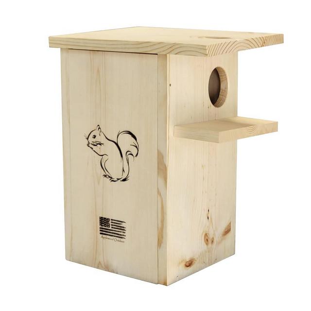 Made in USA, Premium Wood Squirrel House, Hanging Squirrel Houses for Outside with Exterior Porch, Easy-to-Install Nesting Boxes for Squirrels, Includes Hanger and Mounting Screws - Applewood Outdoor