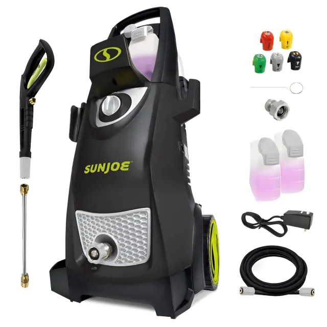 Sun Joe Electric Pressure Washer, Portable 14.5 Amp Corded Power Washer with Wheels, Extension Wand, and 5 Hose Nozzles, SPX3000