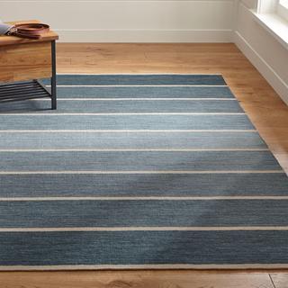 Bold Blue Wool-Blend Striped Dhurrie Rug