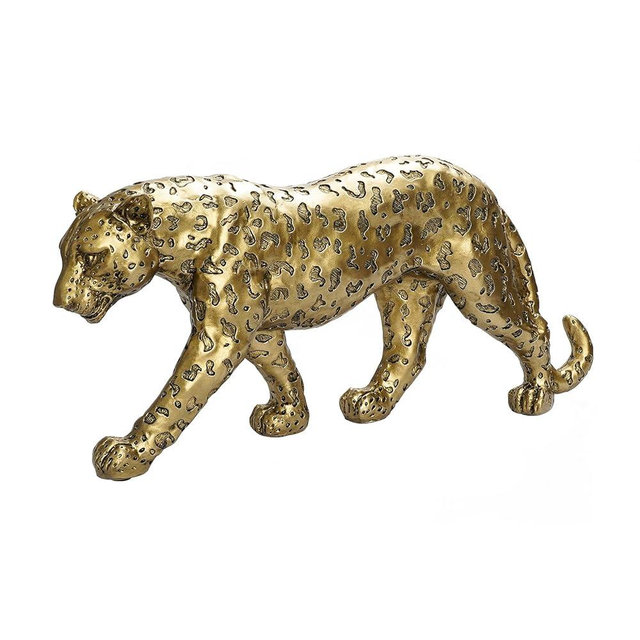 Polyroyal Cheetah Statue Home Decor Leopard Sculpture Resin Sitting Cheetah Figurine Desktop Table Top Ornament Decoration for Home Office-Gold Or Silver (Walking-Champagne Gold)