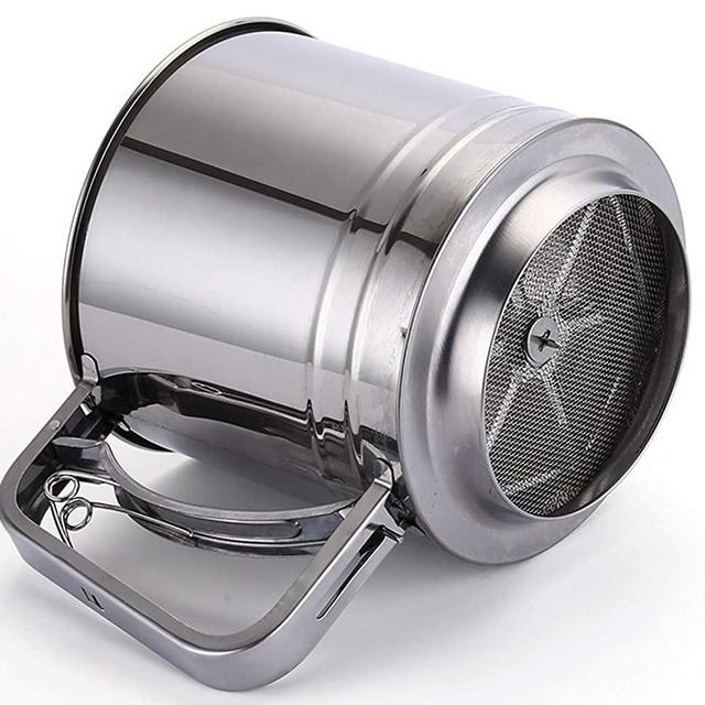 Flour Sifter Stainless Steel - Large Capacity Stainless Steel Sifter For Baking Flour, Powdered Sugar and Other Flour - Double Layer - Flour Shaker - Flour Sifter Hand Held - Silver 