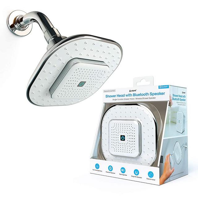 Atomi Shower Head with Bluetooth Speaker - Wireless, Detachable, Portable - with Microphone to Answer Phone Calls - Full-Coverage Spray Nozzle Showerhead for Bathroom - Rechargeable Battery