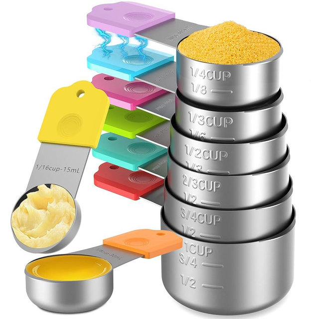 Minteem Magnetic Measuring Cups, 8 Stainless Steel Nesting Measuring Cup Set for Measuring Dry or Liquid Ingredients