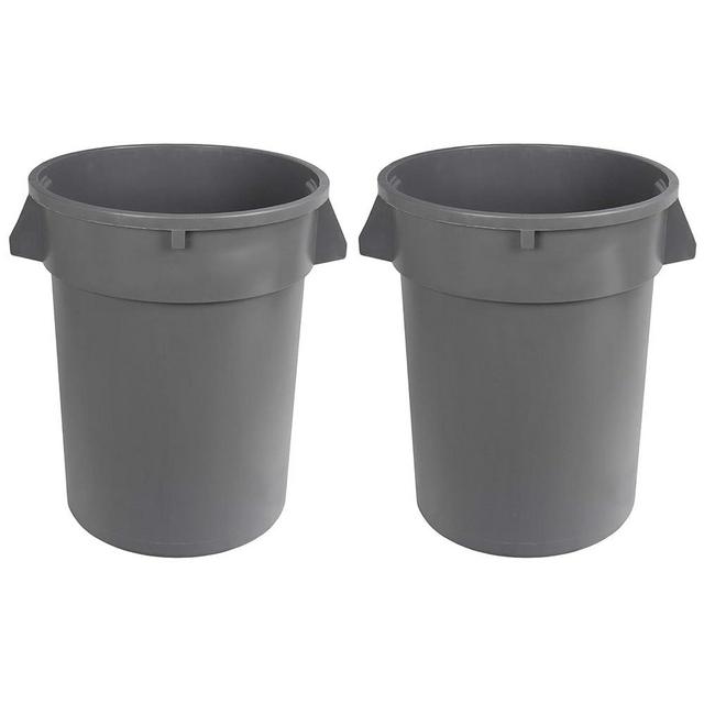 AmazonCommercial Heavy Duty Durable Round Trash Can, Grey, 32 gallon (Pack of 2)