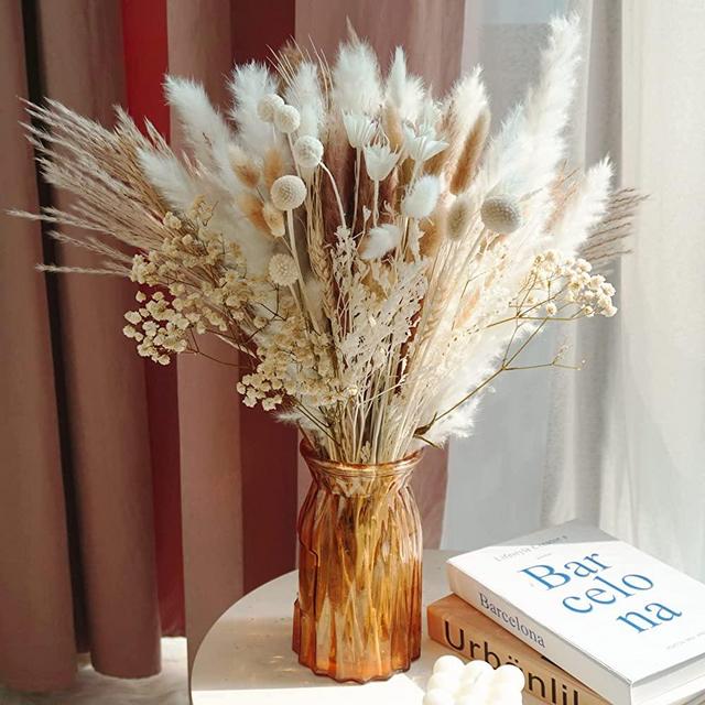 Total 104 pcs /11 Various Dried Pampas Grass Décor, White Pompous Grass, Bunny Tails Dried Flowers Reed Grass, 17 inch Pompass Grass for Flower Arrangements Boho Wedding Home Décor (Ivory White)