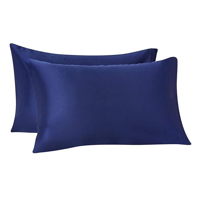 Amazon Basics Satin Pillowcases for Hair and Skin, Envelope Closure - Navy, Standard, Pack of 2