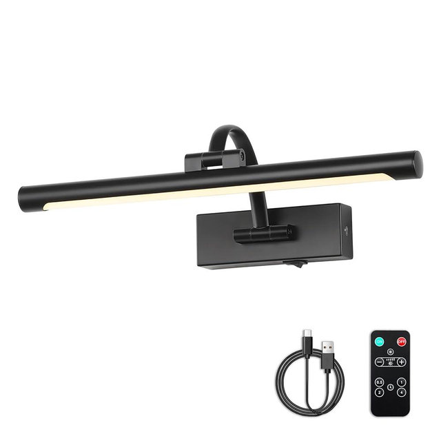 DESOOP Picture Lights Battery Operated with Remote and Dimmable Function, Rechargeable Gallery Light Black Art Light Wireless Painting Lights 16'' Inch for Display, Portrait, Artwork, Warm White