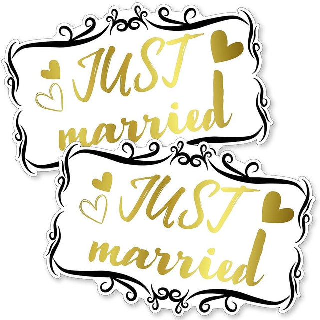 Iconikal Decorative Car Magnet for Honeymoon or Wedding, Just Married, 14 x 9.5-Inch, 2-Pack