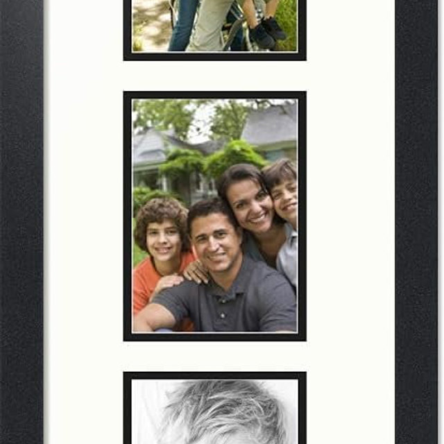 ArtToFrames Collage Photo Frame Double Mat with 3 - 5x7 Openings and Satin Black Frame