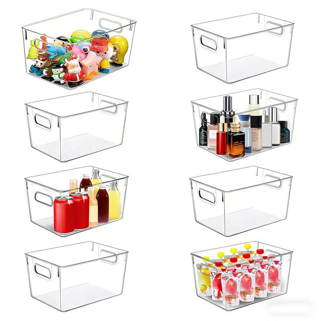SKTWEEWKTS Set of 8 pantry organizers and storage, Clear Plastic Storage Bins for Kitchen Organization, Freezer Storage, Home Edit Containers (8Large)