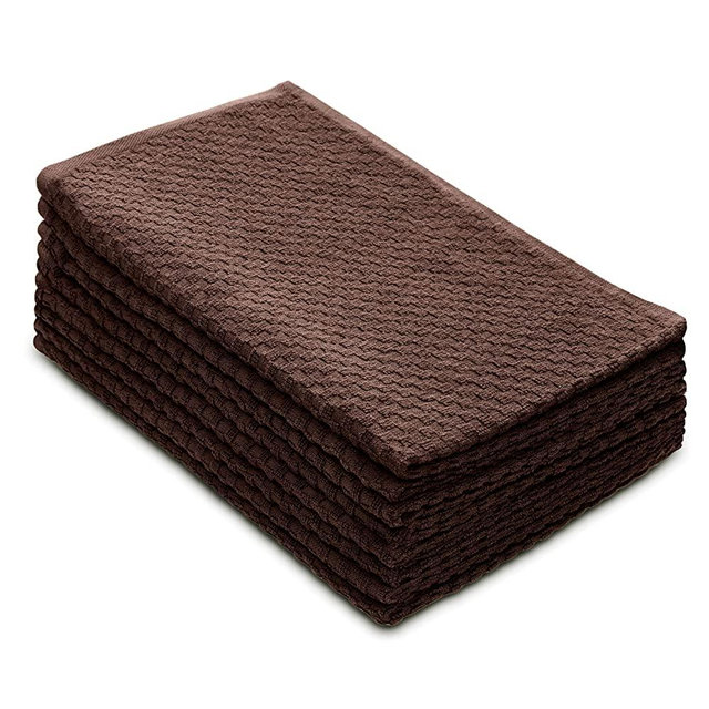 COTTON CRAFT - 8 Pack - Euro Cafe Waffle Weave Terry Kitchen Towels - 16x28 Inches - Chocolate - 400 GSM Quality - 100% Ringspun 2 Ply Cotton - Highly Absorbent Low Lint - Multi Purpose