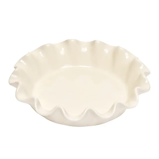 Emile Henry HR Ceramic 10-inch Ruffled Pie Dish, Clay