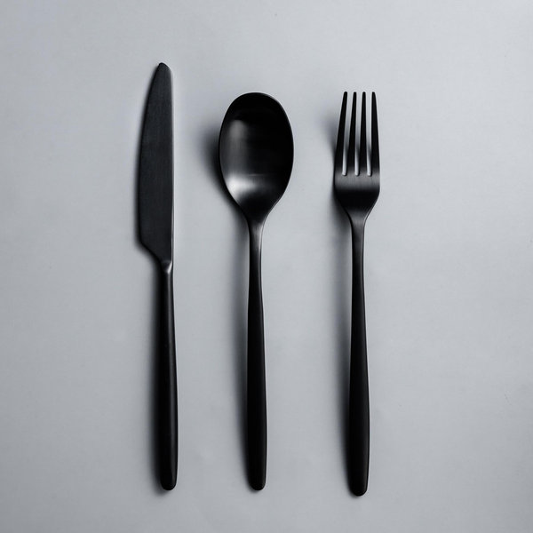 Ava Starter Set. 8 person black silverware set