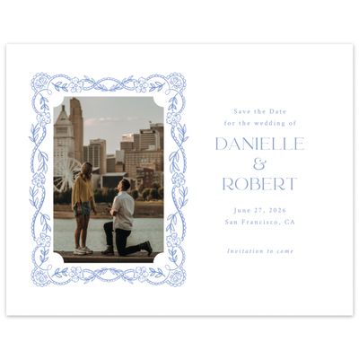 Blue Bordered Wedding Digital Save the Date - Estella Photo