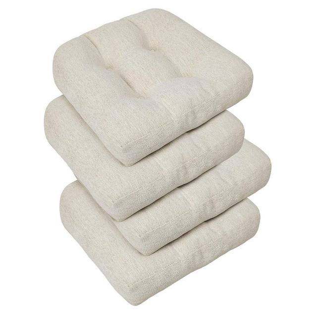 downluxe Chair Cushions for Dining Chairs 4 Pack, Tufted Memory Foam Chair Pads with Non-Slip Bottom, U-Shaped Kitchen Chair Cushions, 17"x17"x4", Beige