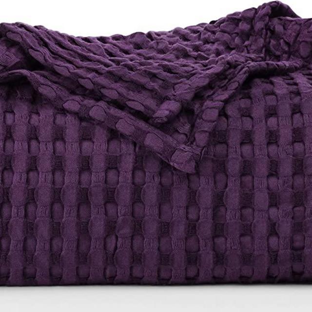 Utopia Bedding Cotton Waffle Blanket 300 GSM (Plum - 90x90 Inches) Soft Lightweight Breathable Bed Blanket Queen Size Layering Any Bed for All Season