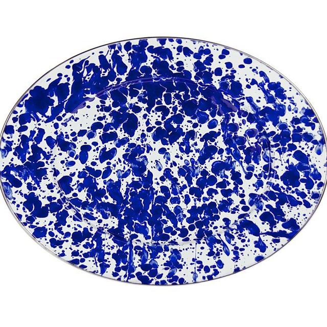 Golden Rabbit Swirl Enamel Oval Serving Platter - Cobalt