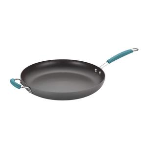 Rachael Ray Cucina Hard-Anodized Nonstick Skillet with Helper Handle, 14-Inch, Gray/Agave Blue
