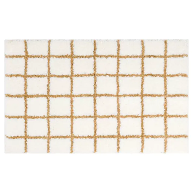 Unique Bargains Checkered Pattern Soft Absorbent Non-Slip Bathroom Rugs Brown-1 16" x 24"
