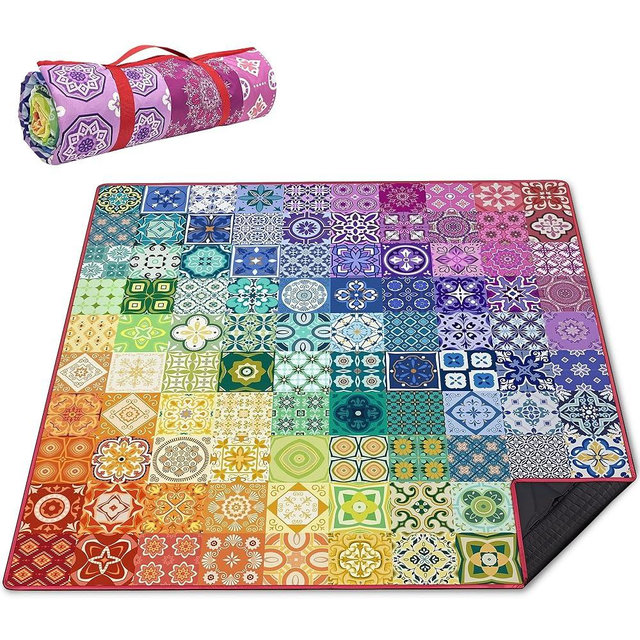 Supfitness Extra Large Picnic Blankets Waterproof Foldable (80 "x 80") Beach Blanket Waterproof Sandproof,3-Layer Thicking Mat Outdoor Packable Camping Blanket(Bohemian)