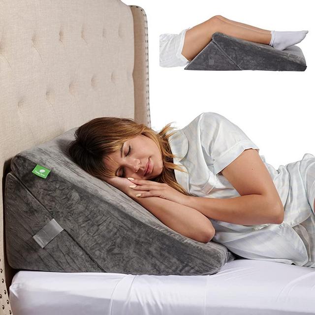 Cushy Form Wedge Pillows for Sleeping - Multipurpose Memory Foam Bed Support Rest & Knee Pillow for Back, Neck & Post-Surgery, Versatile Snoring Relief Back Pillow for Bed - Gray﻿﻿﻿﻿