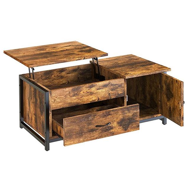 FABATO 41.7" Lift Top Coffee Table with Storage Drawer& Hidden Compartment Barn Door Cabinet Center Sofa Console Table for Living Room Farmhouse Industrial Wood,Rustic Brown