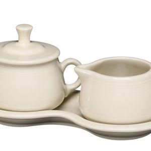 New Retired Linen 4-Piece Sugar Bowl and Creamer Set with Tray
