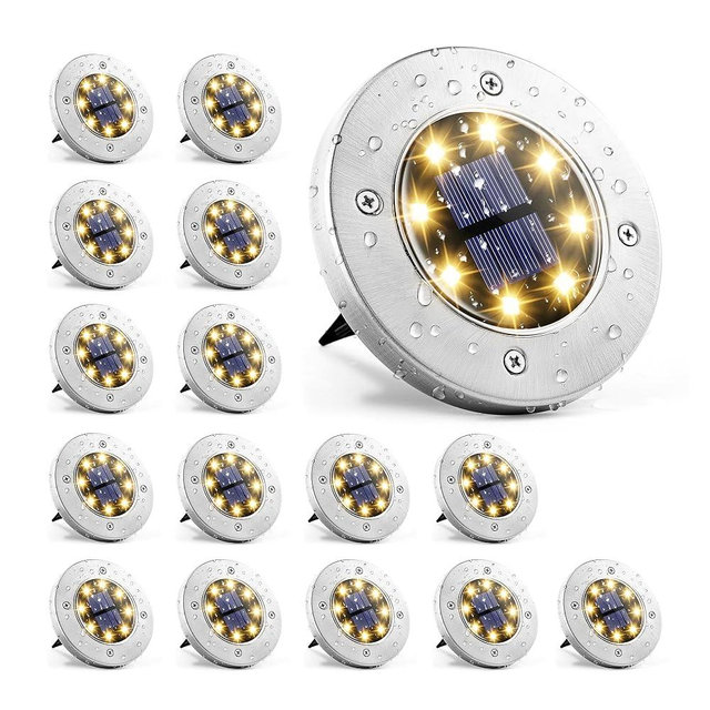 GIGALUMI Solar Ground Lights - No-Drill Fence Lighting Solution, Waterproof Perimeter Lights Compatible with Wood, Metal & Concrete Fences (16 Pack Warm White)