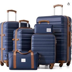 LONG VACATION Luggage Set 6 Piece Luggage ABS hardshell TSA Lock Spinner Wheels Luggage Carry on Suitcase (NAVY, 6 piece set)